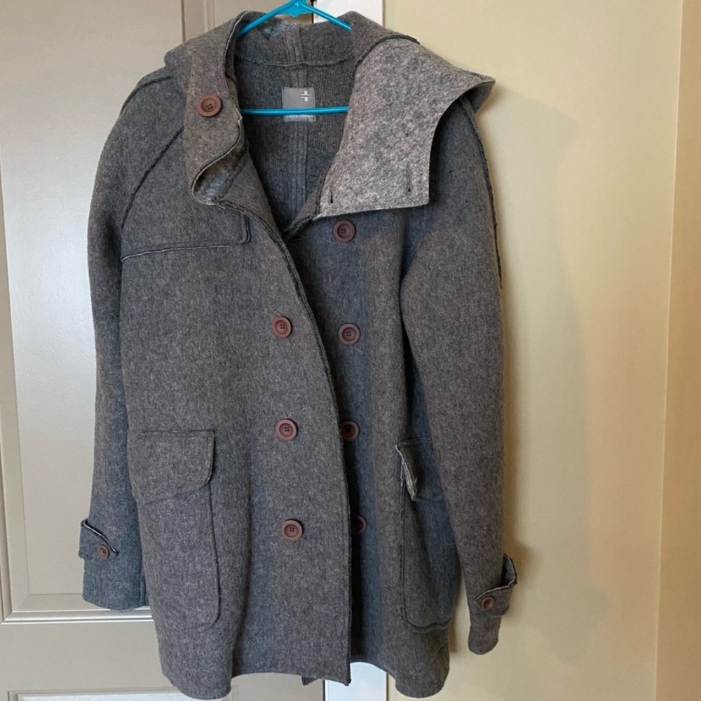 Swiss Chriss Men’s Gray Boiled Wool Hooded Coat IT 52 or L